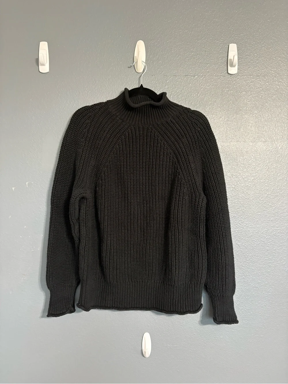 J. Crew Black Chunky Cotton Ribbed Mock Neck Sweater Size M